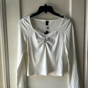 White Ribbed Long Sleeve Top